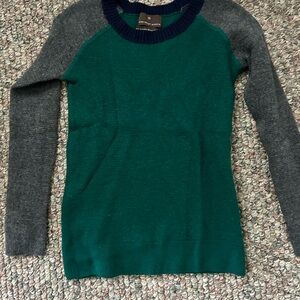 Fenn Wright Manson Green, Gray & Navy Merino Wool Colorblock Crewneck Sweater